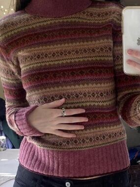 Per Una Mauve and Tan Fair Isle Soft Lambswool Turtleneck Sweater